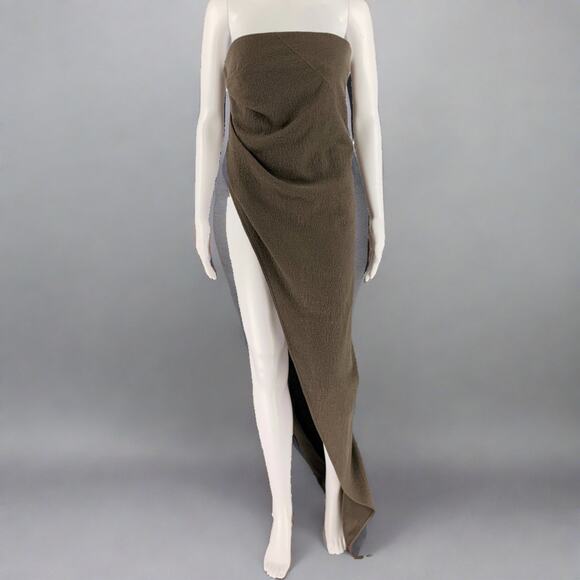 RICK OWENS FW23 Size 4 Grey Taupe Wool Strapless Long Gown - Picture 1 of 7
